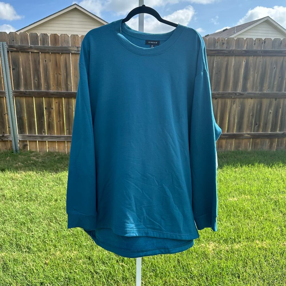 Kinesis Women's Teal Blue Round Neck Long Sleeve Pullover Sweaters Size 3X NWT